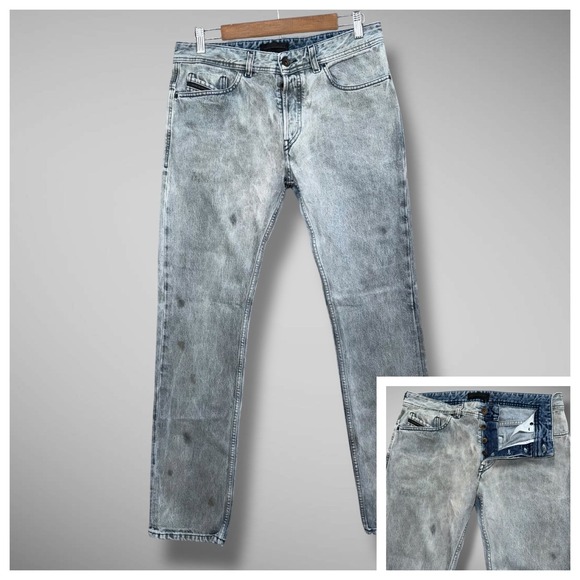 Diesel Black Gold Excess-NP Jeans Men 29x31 Italy Slim Fit Gray Distressed - Picture 1 of 14